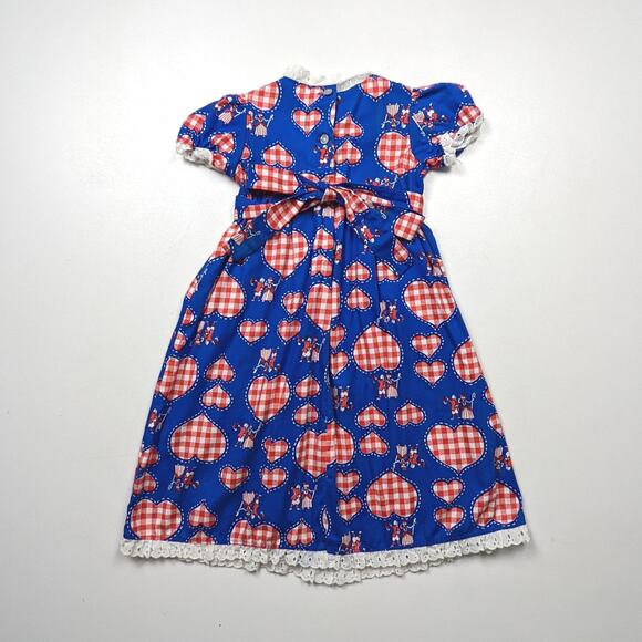 Vintage Maxi Dress Girls Size 2T Blue Heart Novelty Apron - Picture 3 of 4